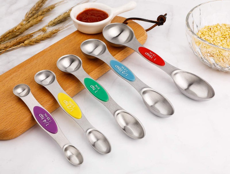 forkmannie Magnetic Measuring Spoons Set of 5 Stainless Steel Dual Sided Stackable Teaspoon for Measuring Dry and Liquid Ingredients (Color) - Image 5